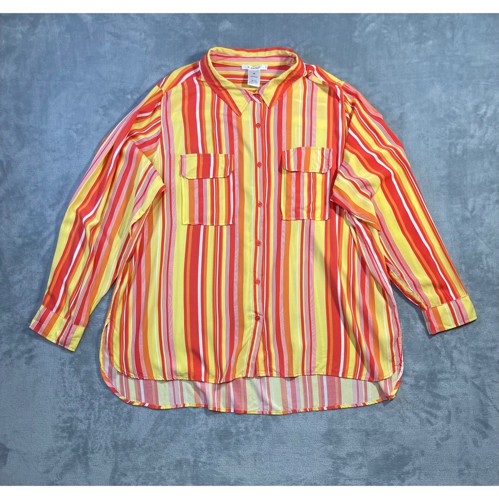K. Jordan Button Down Shirt Women 3X Orange Striped Good Rayon Long Sleeve